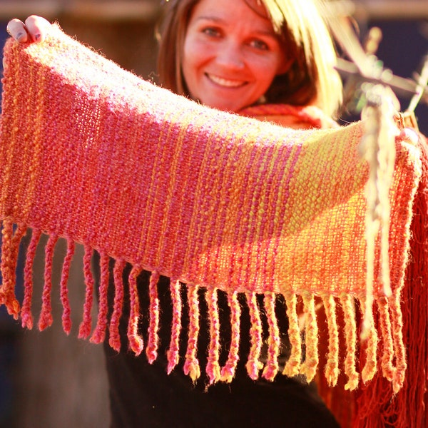 On Hold For Jannelle.....Going Out of Business Sale..... Handwoven Naturally Dyed Shawl...... Tequila Sunrise