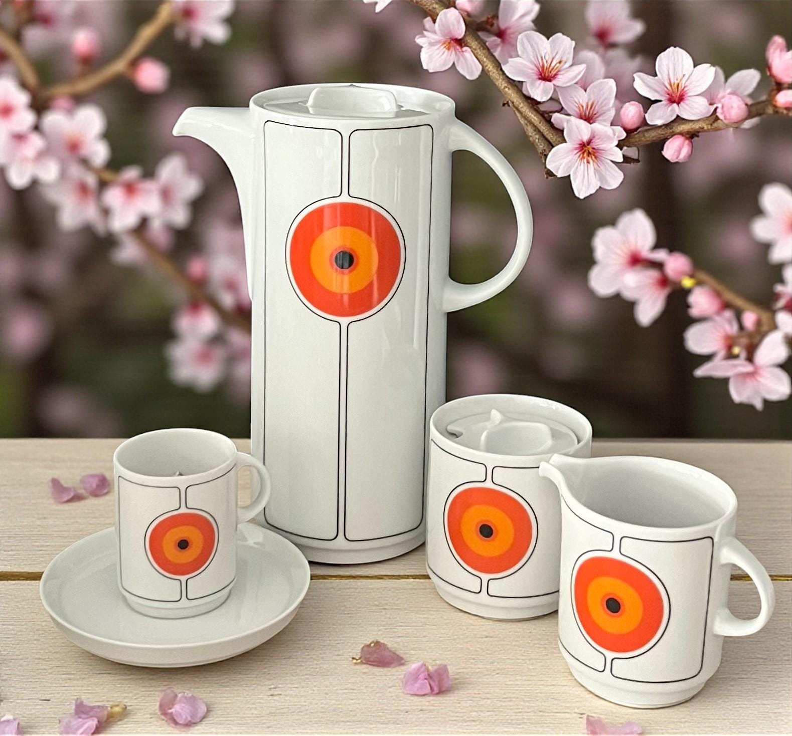 Service de 6 tasses à café au lait vieux rouge - Paris - Vaisselle orientale