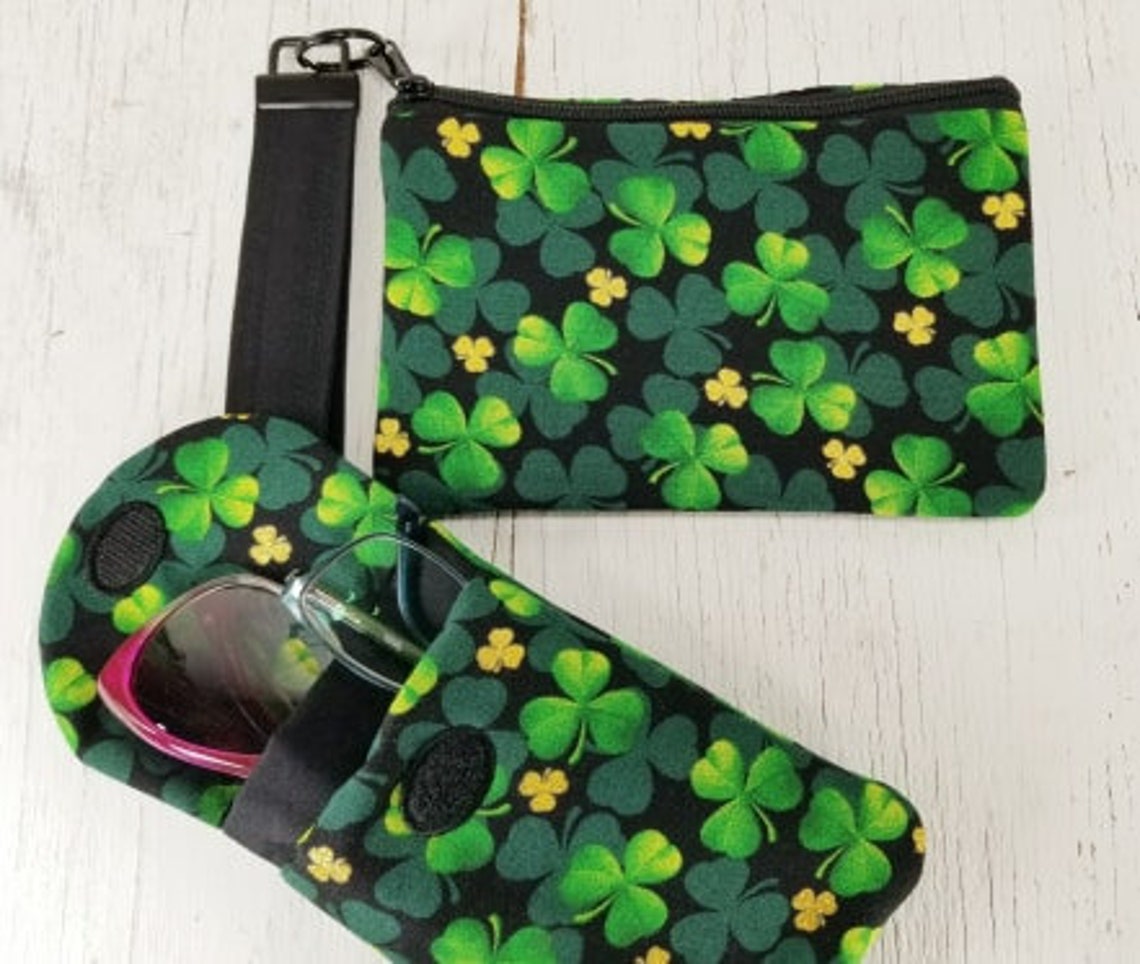 Double Eyeglasses Case & Wristlet Bag Has Shamrocks to Bring Etsy India