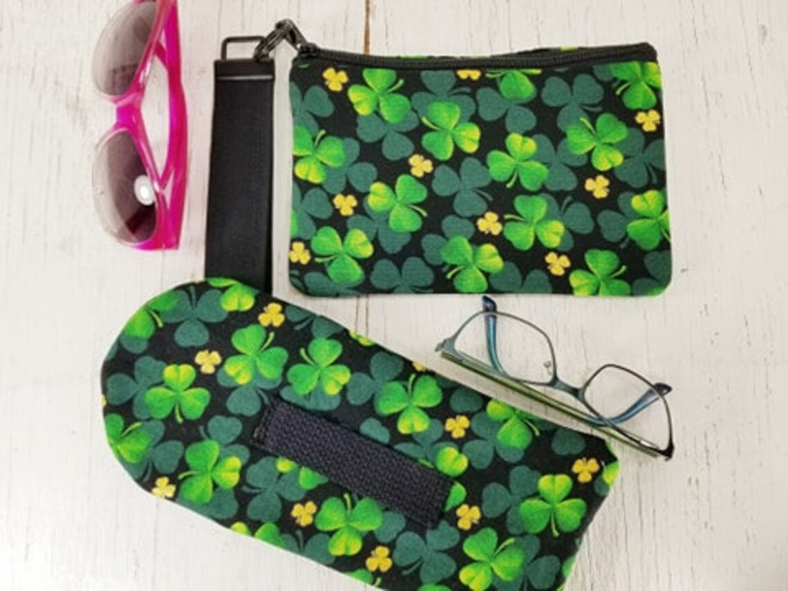 Double Eyeglasses Case & Wristlet Bag Has Shamrocks to Bring Etsy India