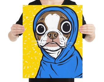 Brown Boston Terrier Hoodie Poster Print