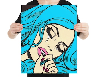 Blue Crying Comic Girl Poster Print