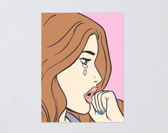 NEW Brunette Crying Comic Girl Poster Print