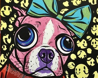 Pink Boston Terrier Original Painting