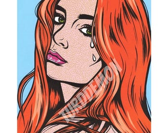 Red Head Crying Comic Girl Original Painting