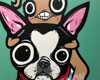 Boston Terrier Turd BFF Original Painting