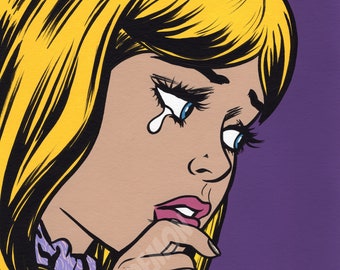 Blonde Crying Comic Girl Original Painting