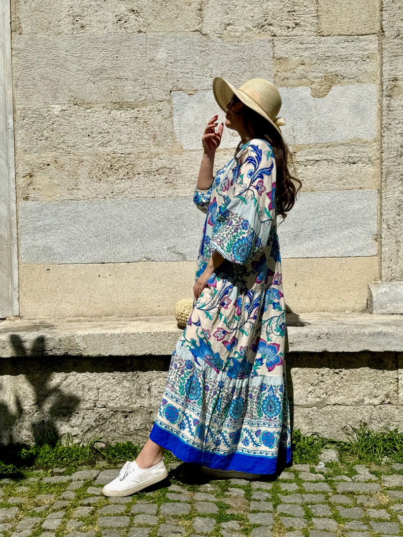 Long summer dress, Organic Cotton dress, Floral summer dress, Boho dress women, Spring summer dress zdjęcie 4