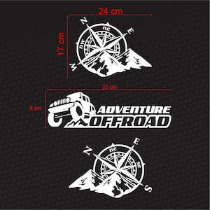 KIT mit 3 vorab angebrachten Offroad-4X4-Windrose-AUFKLEBERn aus PVC-Vinyl für Jeep Offroad