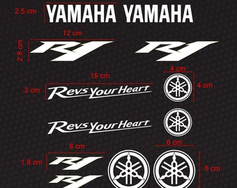 Kit di n. 12 adesivi simili Yamaha r1  decalcomania prespaziati  per moto e casco
