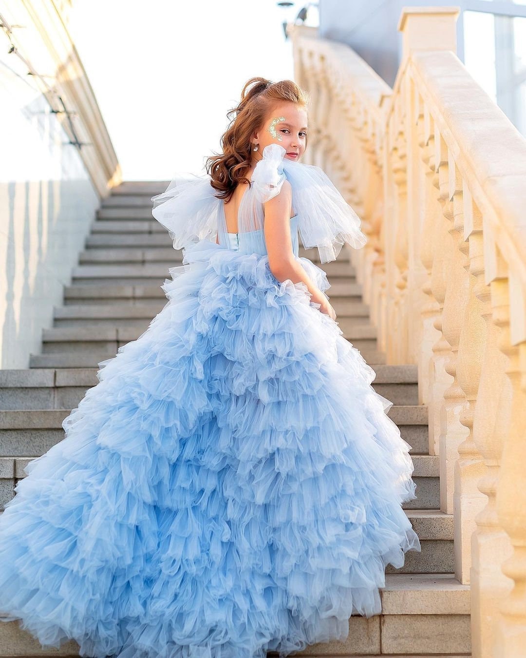 Blue Lace Top Tulle Flower Girl Dresses, Popular Cheap Junior Bridesmaid Dresses, FG045 main image 1