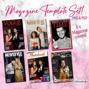 Magazine Cover Bundle 4x6 / 10x15 Templates | Custom Magazine Cover | PNGs & PSD | Digital Magazine Template | photo booth ready