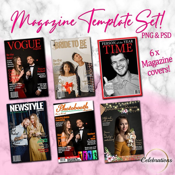 Magazine Cover Bundle 4x6 / 10x15 Templates | Custom Magazine Cover | PNGs & PSD | Digital Magazine Template | photo booth ready