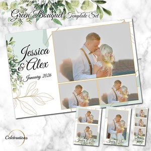 Green Bouquet template | 5 x photo booth overlays | PSD and PNG | leaves & green style | photo-booth | celebration | Elegant | Wedding