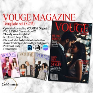 Glamour Magazine Cover 4x6 / 10x15 photo booth Template | Custom Magazine Cover | PNG + PSD + Canva | Magazine Template |  Beauty overlay