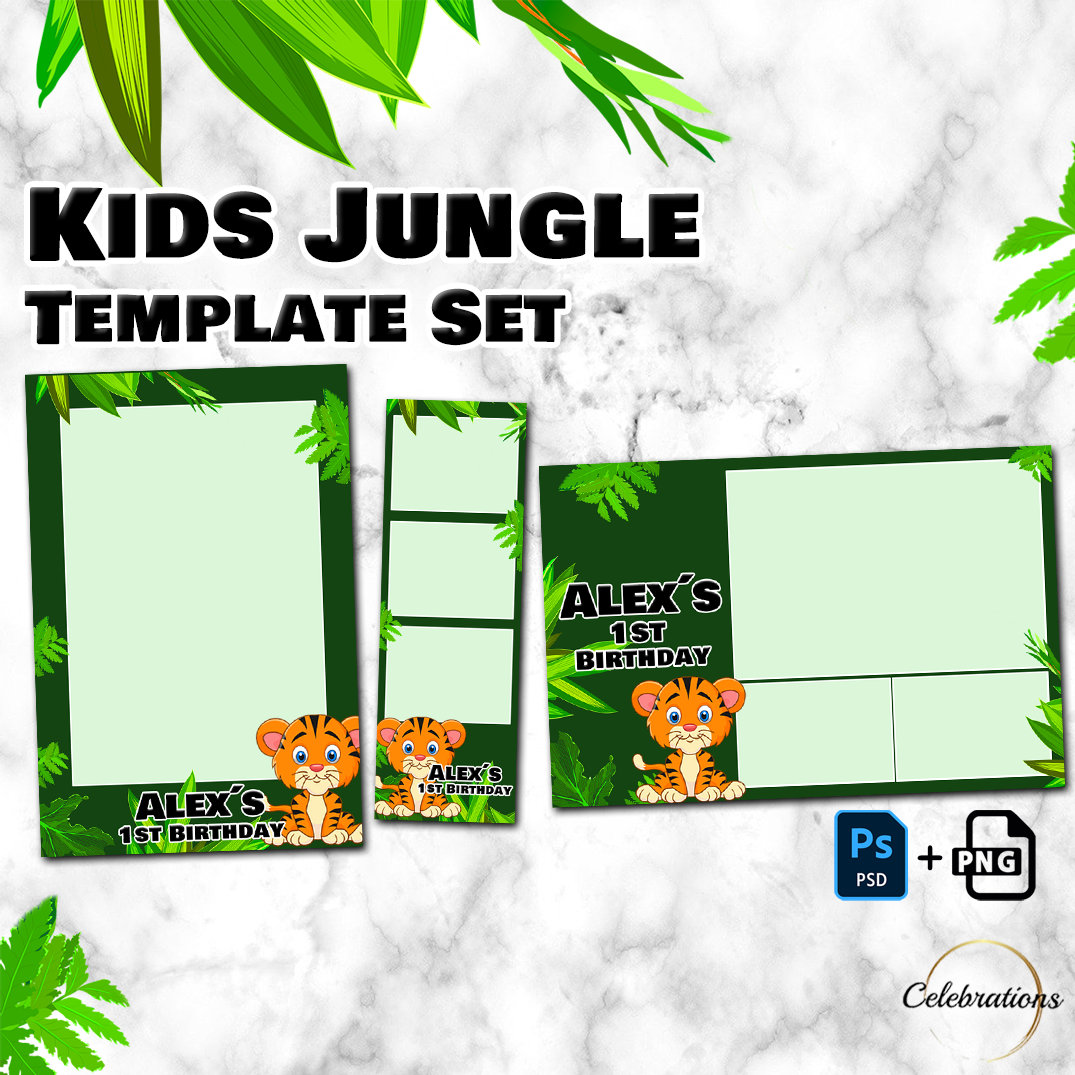 Kids Jungle Photobooth Template Set Lion Jungle Theme 4x6 10x15 2x6 ...
