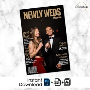 Newly Weds Magazine Photo Booth template Set | 4x6 Photo Booth Wedding overlay | 1200x1800 | PNG and PSD Transparency Template | Easy edit