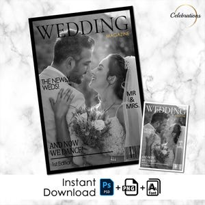 Wedding Magazine Photo Booth template Set | 4x6 Photo Booth Wedding overlay | 1200x1800 | PNG and PSD Transparency Template | Easy edit