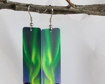 Northern Lights,  Green and Yellow earrings.