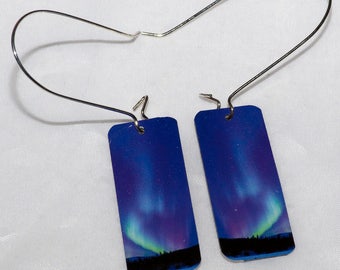 Purple turquoise northern lights earrings