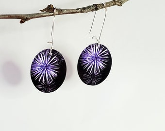 Fireworks earrings, purple ovals, celebration, Judy Matechuk, gift under 30, unique present, free shipping