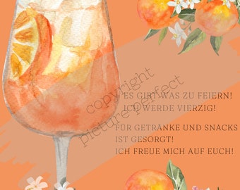 Digital birthday invitations / Aperol / Summer / Oranges