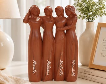 Personalized Resin Sisters Figurine, Custom Engraved Name Sister Statue, Wood Grain Finish Best Friend Keepsake, Sister Love Decor Gift