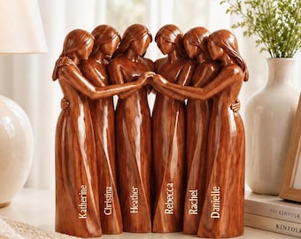 Personalized Sister Figurine, Custom Engraved Name Resin Statue, Wood Grain Style Sisters Sculpture, Best Friend Keepsake Gift, Sister Decor