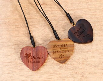 Custom Heart Sandalwood Wood Necklace - Engraved Pendant