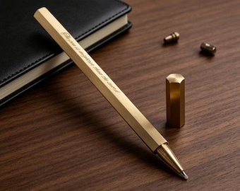 Personalized Engraved Hexagorass Pen, Minimalist Metal Letter Writing Planner Pen, Custom Gift for Him, Heavy Brass Hexagonal