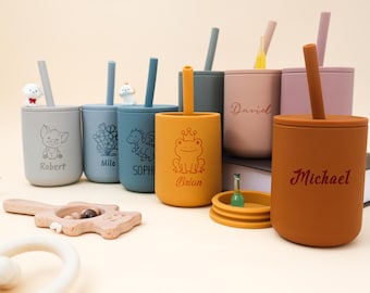 Vaso de silicona personalizado para bebé con tapa, vaso de entrenamiento personalizado