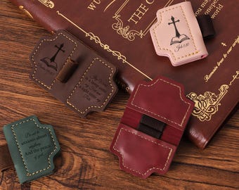 A Biblical Themed Leather Bookmark With Cross, Religious Gift