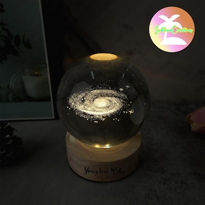 Personalized 3D Galaxy Crystal Ball Night Light,Custom Solar System Night Light,Planet Glass Globe Lamp,Crystal Lamp,Astronomy Memorial Gift