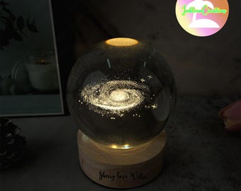 Personalized 3D Galaxy Crystal Ball Night Light,Custom Solar System Night Light,Planet Glass Globe Lamp,Crystal Lamp,Astronomy Memorial Gift