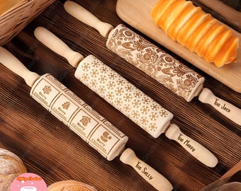 Personalized Embossed Rolling Pin, Engraved Wooden Rolling Pin, Christmas Style Embossed Rolling Pin, Best Chef Gift, Unique Gift for Bakers