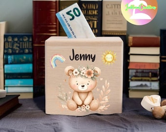 Personalized Animal Wooden Money Box,Custom Name Money Box,Wooden Piggy Money Box,Baby Birthday Gift,Coin Bank,Wooden Cash Box,Toddler Gift