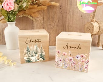 Personalized Flower Wooden Children Money Box,Custom Name Money Box,Savings Bank,Flowers Wooden Money Box,Easter Gift,Toddler Gifts,Cash Box