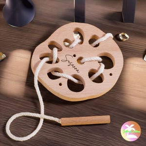 Aangepaste naam houten speelgoed rijgen, leren speelgoed peuter, gepersonaliseerde handgemaakte houten rijg speelgoed rijgen, zintuiglijk speelgoed, peuter rijgspeelgoed, cadeau