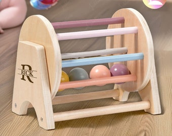 Personalized Wooden Baby Spinning Drum, Custom Wooden Montessori Sensory Toy Rainbow Spinner, Montessori Educational Colorful Toy, Baby Gift