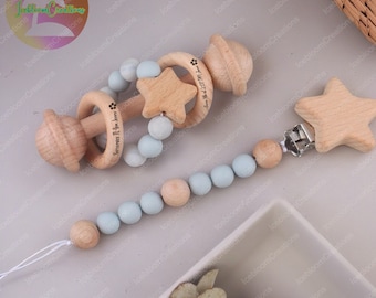 Personalised Sensory Toy Set,Rattle Toy, Newborn Gifts, Educational Toys, Montessori Wooden Toys, Baby Keepsake Rattle, Baby Shower Toy Gift
