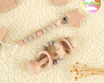 Personalised Sensory Toy Set,Rattle Toy, Newborn Gifts, Educational Toys, Montessori Wooden Toys, Baby Keepsake Rattle, Baby Shower Toy Gift