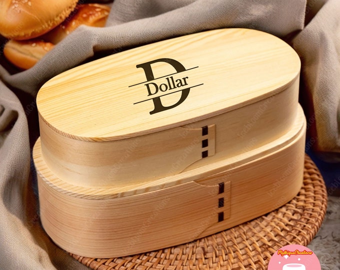 Custom Wooden Double Layer Bento Box, Engrave Name Outdoor Bento Box, Stackable Portable Wooden Lunch Box, Handmade Japanese Bento Box, Gift
