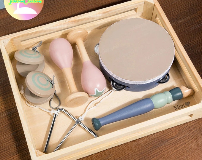 Personalised Wooden Musical Instruments Set,Wooden Sand Eggs, Percussion Instruments,Wooden Rattles, Hand Drums,Children's Gifts,Musical Toy