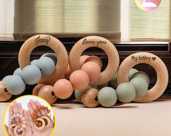 Personalised Sensory Toy, Montessori Wooden Toys, First Birthday Gift, Educational Toys, Rainbow Baby, Baby Shower Gift, Baby Toy,Rattle Toy