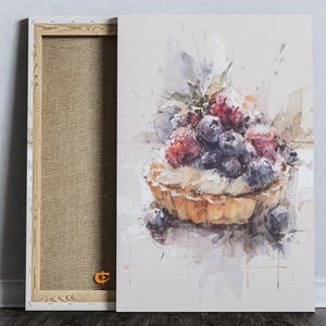 Watercolor Berry Tart Art Printable Kitchen Decor Delicate Fruit Painting Rustic Dessert Wall Art Cottagecore Dining Decor 1122