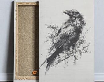 Moody Raven Printable Wall Art Vintage Dark Bird Illustration Modern Gothic Minimalist Decor Sketch Art Digital Charcoal Download 1234