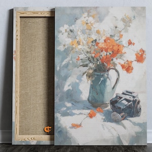 Floral Still Life Painting Vintage Vase with Orange Flowers Rustic Cottagecore Decor Printable Wall Art Modern Home Decor 683