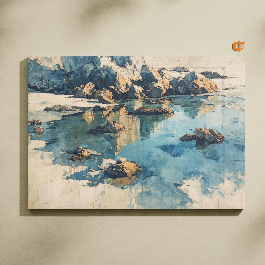 Printable Tide Pools Coastal Landscape Serene Seascape Art Rustic ...