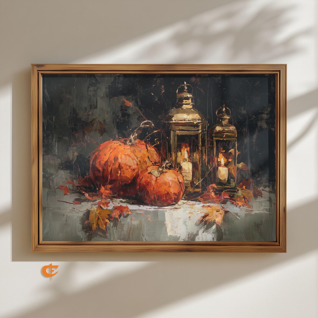 Vintage Style Autumn Still Life With Pumpkins and Lanterns Rustic Fall ...