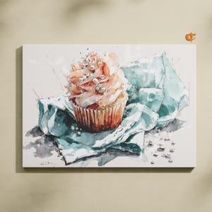 Cupcake Watercolor Kitchen Wall Art Printable Rustic Cottagecore Dessert Painting Vintage Bakery Decor Digital Download Food Art 1036